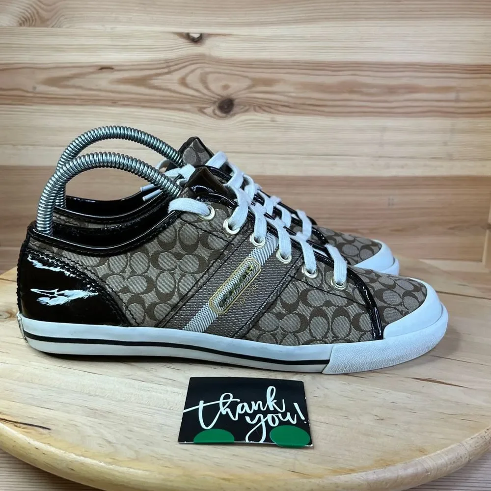 Coach Frances Tan & White Fashion Sneaker Shoes Women’s Size 7.5